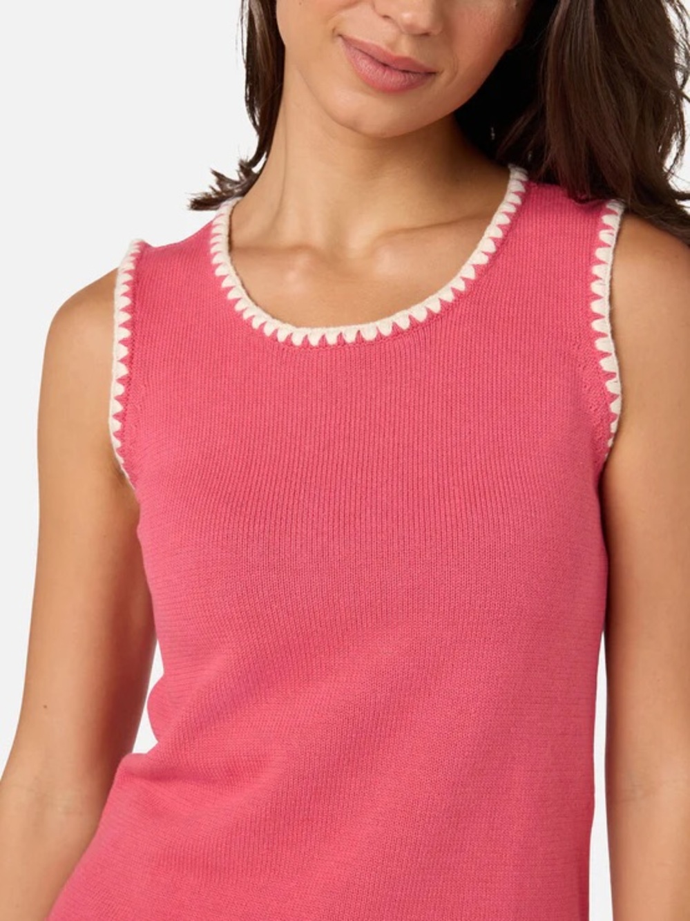 Designers Originals Pink Knit Tank with Cream Crochet Trim